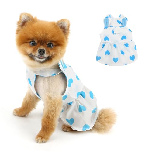 PAIDEFUL Hundekleid für kleine Hunde, entzückende Haustiere, Prinzessinnen-Trägerrock mit Herzmuster, niedliche Ohren, leicht, atmungsaktiv, Sommerkleidung, weiches Welpen-Outfit, Katzenbekleidung, von PAIDEFUL