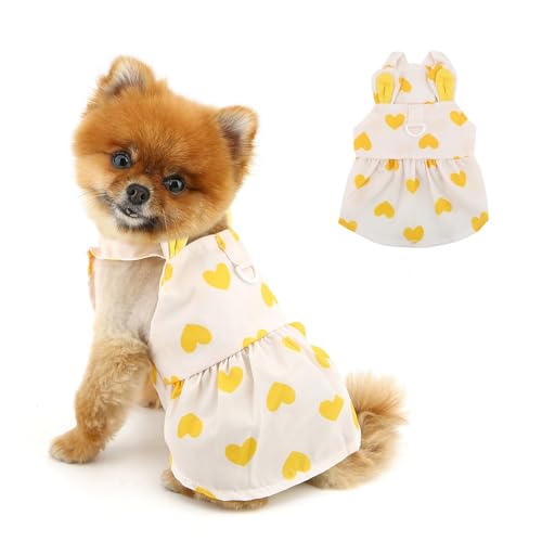 PAIDEFUL Hundekleid für kleine Hunde, entzückende Haustiere, Prinzessinnen-Trägerrock mit Herzmuster, niedliche Ohren, leicht, atmungsaktiv, Sommerkleidung, weiches Welpen-Outfit, Katzenbekleidung, von PAIDEFUL