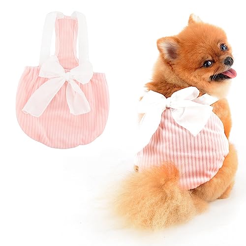 PAIDEFUL Hundekleid für kleine Mädchen, einfarbig, Schleife, Frühling, Sommer, Sommerkleid, weich, bequem, Welpenkleidung, ärmellos, Katzen Kostüm, Rosa, XL von PAIDEFUL