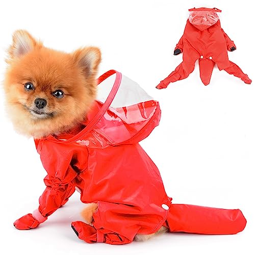 PAIDEFUL Regenmantel für kleine Hunde, ganzkörperbedeckend, solide vierbeinige Einteiler-Regenjacke, wasserdichter Kapuzenpullover, Welpenkleidung, Kätzchenbekleidung, Rot, XXL PAIDEFUL Regenmantel für kleine Hunde, ganzkörperbedeckend, solide vierbeinige Einteiler-Regenjacke, wasserdichter Kapuzenpullover, Welpenkleidung, Kätzchenbekleidung, Rot, XXL von PAIDEFUL