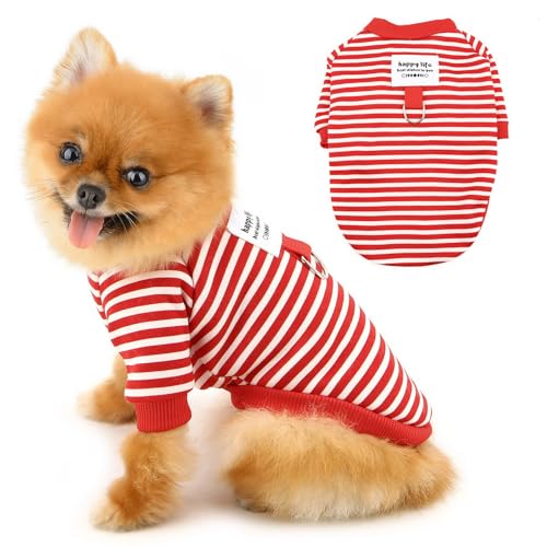 PAIDEFUL Hundekleidung für kleine Hunde, gestreift, weich, leicht, Welpen-Outfits, bequeme Hundebekleidung, Frühling, Herbst, Katzenkostüm, Pullover, modisch, Chihuahua, Yorkie, D-Ring, Rot, Größe XL PAIDEFUL Hundekleidung für kleine Hunde, gestreift, weich, leicht, Welpen-Outfits, bequeme Hundebekleidung, Frühling, Herbst, Katzenkostüm, Pullover, modisch, Chihuahua, Yorkie, D-Ring, Rot, Größe XL von PAIDEFUL