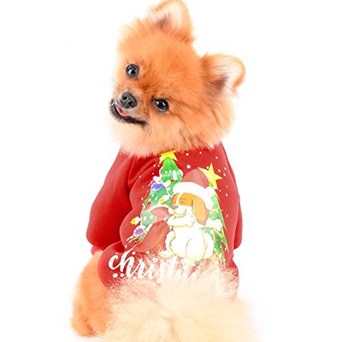 PAIDEFUL Hundepullover Weihnachten Pullover für Kleine Mittlere Hunde Fleece Gefüttert Warmer Mantel Winter Pyjamas Welpen Chihuahua Kleidung Katzenbekleidung Homewear Kaltes Wetter Herbst Rot S von PAIDEFUL