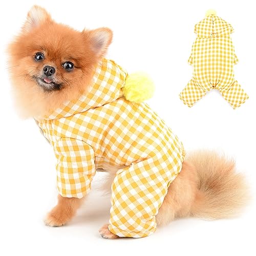PAIDEFUL Karierter kleiner Hundemantel aus Baumwolle Polarfleece, Winter, Ganzkörper-Schneeanzug, Kapuzenpullover, Jacke, D-Ring, warme Welpenkleidung, weich, bequem, Katzenkostüm, Gelb, XXL PAIDEFUL Karierter kleiner Hundemantel aus Baumwolle Polarfleece, Winter, Ganzkörper-Schneeanzug, Kapuzenpullover, Jacke, D-Ring, warme Welpenkleidung, weich, bequem, Katzenkostüm, Gelb, XXL von PAIDEFUL