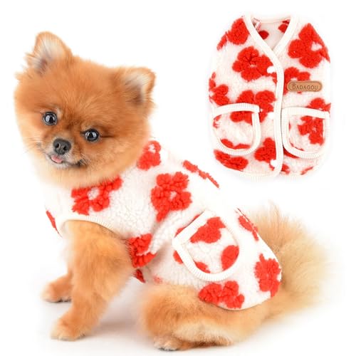 PAIDEFUL Klassische Jacquard-Fleeceweste für kleine Hunde, Jacke mit Taschen, weicher Welpenpullover, Knopfleiste, Herbst, Winter, warm, Haustiermantel, Chihuahua, Kleidung, Katzenbekleidung, Rot, von PAIDEFUL