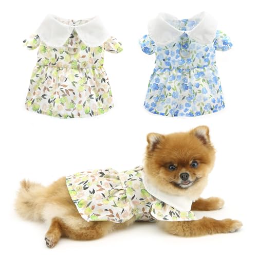 PAIDEFUL Kleid für kleine Hunde, elegantes Sommerkleid, cooles Sommerkleid, modisch, niedliches Blumenmuster, weiche Welpenkleidung mit Knopf, Katzen-, Chihuahua-Kostüm, D-Ring, Gelb, Größe L von PAIDEFUL