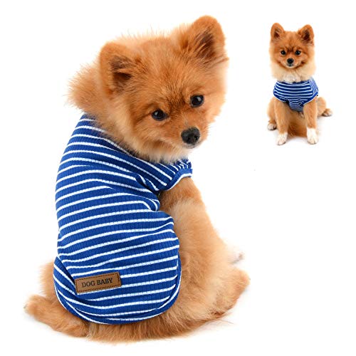 PAIDEFUL Kleidung für Kleine Hunde Junge Mädchen Sommer Gestreifte Welpe T-Shirt Weste Atmungsaktiv 100% Baumwolle T-Shirt Ärmelloses Chihuahua Yorkshire Blau M von PAIDEFUL