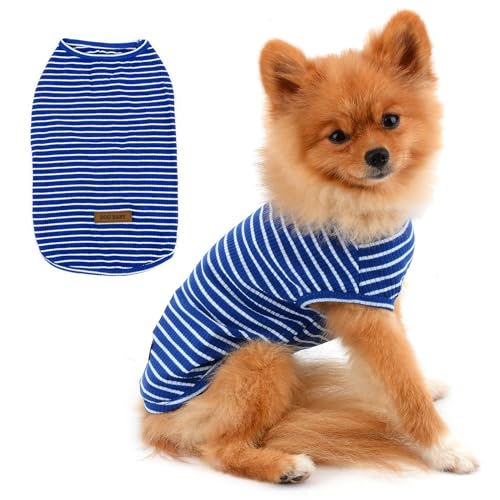 PAIDEFUL Kleidung für Kleine Hunde Junge Mädchen Sommer Gestreifte Welpe T-Shirt Weste Atmungsaktiv 100% Baumwolle T-Shirt Ärmelloses Chihuahua Yorkshire Blau S von PAIDEFUL