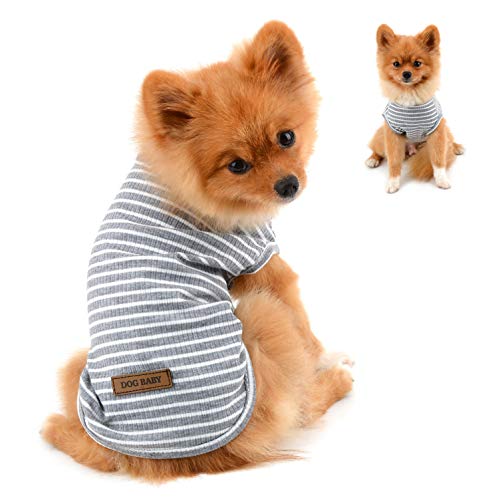 PAIDEFUL Kleidung für Kleine Hunde Junge Mädchen Sommer Gestreifte Welpe T-Shirt Weste Atmungsaktiv 100% Baumwolle T-Shirt Ärmelloses Chihuahua Yorkshire Grau M von PAIDEFUL