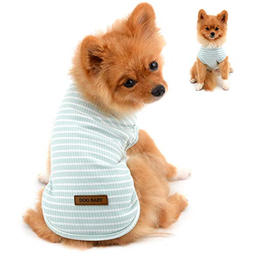 PAIDEFUL Kleidung für Kleine Hunde Junge Mädchen Sommer Gestreifte Welpe T-Shirt Weste Atmungsaktiv 100% Baumwolle T-Shirt Ärmelloses Chihuahua Yorkshire Grün M von PAIDEFUL