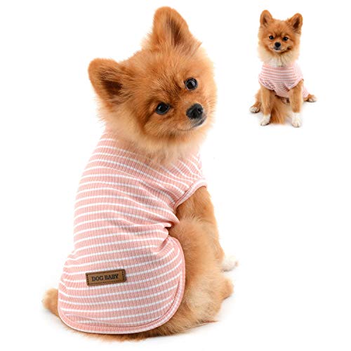 PAIDEFUL Kleidung für Kleine Hunde Junge Mädchen Sommer Gestreifte Welpe T-Shirt Weste Atmungsaktiv 100% Baumwolle T-Shirt Ärmelloses Chihuahua Yorkshire Pink S von PAIDEFUL