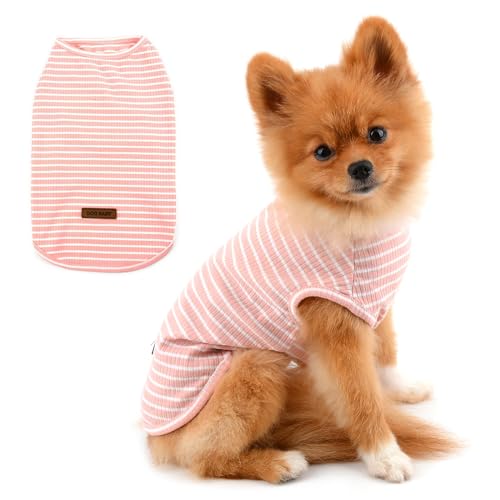 PAIDEFUL Kleidung für Kleine Hunde Junge Mädchen Sommer Gestreifte Welpe T-Shirt Weste Atmungsaktiv 100% Baumwolle T-Shirt Ärmelloses Chihuahua Yorkshire Pink XL von PAIDEFUL