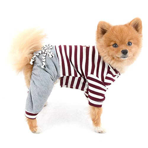 PAIDEFUL Kleidung für kleine Hunde Katzen Jungen Haustier gestreift Pjs Outfits Strickpullover mit Beinen Welpen Jumpsuit Yorkie Chihuahua von PAIDEFUL