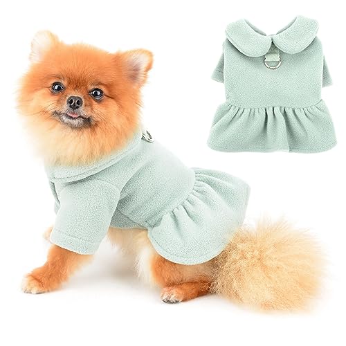 PAIDEFUL Kleine Hund Mädchen Kleid Baumwolle Rüschen Prinzessin Herbst Winter Weich Bequem Welpen Kleidung D-Ring Katzen Kostüm Party Hochzeit Geburtstag, Grün, S von PAIDEFUL