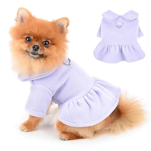 PAIDEFUL Kleine Hund Mädchen Kleid Baumwolle Rüschen Prinzessin Herbst Winter Weich Bequem Welpen Kleidung D-Ring Katzen Kostüm Party Hochzeit Geburtstag, Lila, L von PAIDEFUL