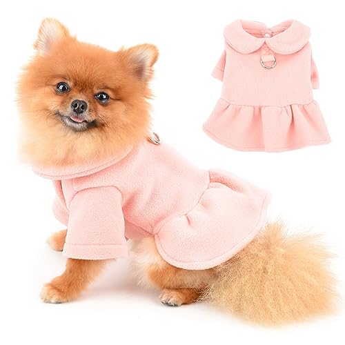 PAIDEFUL Kleine Hund Mädchen Kleid Baumwolle Rüschen Prinzessin Herbst Winter Weich Bequem Welpen Kleidung D-Ring Katzen Kostüm Party Hochzeit Geburtstag Rosa L von PAIDEFUL