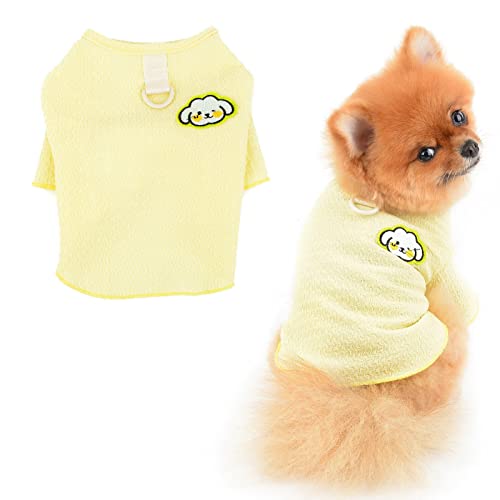 PAIDEFUL Kleine Hunde T-Shirt Cartoon Patch Frühling Sommer Weich Bequem Atmungsaktiv Welpen Kleidung Pullover Katzen Kostüm D-Ring Indoor Outdoor, Gelb, L von PAIDEFUL