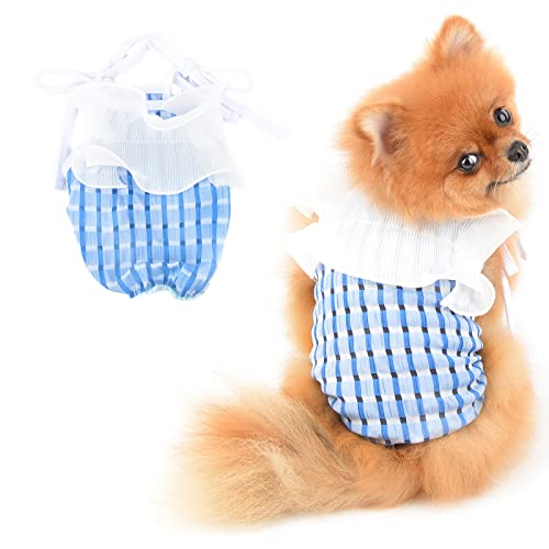 PAIDEFUL Sommer Tshirt Hund Rüschen Plaid Tank Top Weich Bequem Hundekleidung Pullover Ärmellos Katzen Kostüm Schnell Trocknend, Blau, M von PAIDEFUL