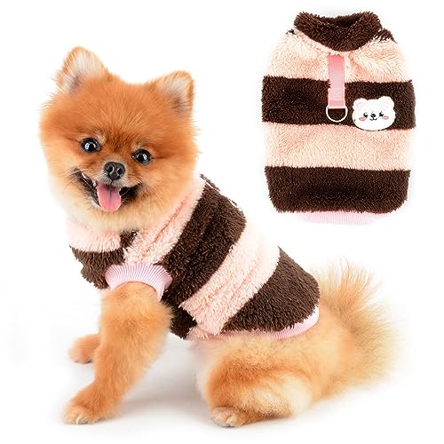 PAIDEFUL Kleiner Hunde-Fleecepullover, gestreift, Cartoon-Pullover, Sweatshirt, kaltes Wetter, Mantel, Welpen, Herbst, Winterkleidung, weich, warm, Katzenkostüm, D-Ring, Weinrot, S PAIDEFUL Kleiner Hunde-Fleecepullover, gestreift, Cartoon-Pullover, Sweatshirt, kaltes Wetter, Mantel, Welpen, Herbst, Winterkleidung, weich, warm, Katzenkostüm, D-Ring, Weinrot, S von PAIDEFUL