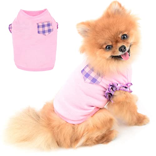 PAIDEFUL Hundehemd für Kleine Mittelgroße Hunde Katzen Jungen Weiche Baumwolle T-Shirts mit Karierter Tasche Welpen Chihuahua Yorkie Kleidung Haustier Sommer Outdoor Pink L von PAIDEFUL