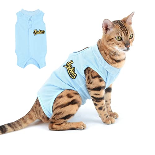 PAIDEFUL Medical Pet Shirt Katze Body für Hunde Nach op Hund Kastration Weiche Baumwolle E-Kragen Alternative für Haustiere Krankenpflege Kleidung Wundschutz Verhindern Lecken Hautkrankheiten Blau XL von PAIDEFUL