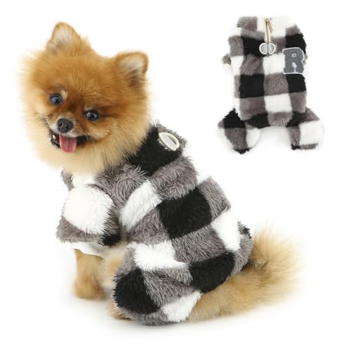 PAIDEFUL Modischer, karierter Welpen-Pyjama, flauschig, 4-Bein, warm, winddicht, Thermo-Haustier-Pyjama, Winter, Hundepullover, Chihuahua-Kleidung, Katzen-Fleecemäntel, doppelter D-Ring, Grau, Größe S PAIDEFUL Modischer, karierter Welpen-Pyjama, flauschig, 4-Bein, warm, winddicht, Thermo-Haustier-Pyjama, Winter, Hundepullover, Chihuahua-Kleidung, Katzen-Fleecemäntel, doppelter D-Ring, Grau, Größe S von PAIDEFUL