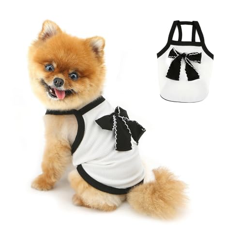 PAIDEFUL Modisches, solides Hunde-Shirt für kleine Hunde, niedliches Schleifenknoten-Welpen-T-Shirt, Sommer, atmungsaktiv, weich, leicht, Hunde-Tanktop, dehnbarer Pullover, Chihuahua-Kleidung von PAIDEFUL