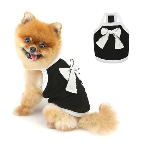 PAIDEFUL Modisches, solides Hunde-Shirt für kleine Hunde, niedliches Schleifenknoten-Welpen-T-Shirt, Sommer, atmungsaktiv, weich, leicht, Hunde-Tanktop, dehnbarer Pullover, Chihuahua-Kleidung von PAIDEFUL