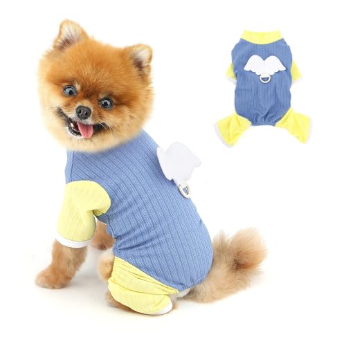 PAIDEFUL Niedlicher Hunde-Pyjama mit Engelsflügeln, weich, dehnbar, atmungsaktiv, für den Sommer, Haustier-Pyjama, 4-beinig, leicht, für Katzen, Chihuahua, D-Ring, Blau, Größe XXL PAIDEFUL Niedlicher Hunde-Pyjama mit Engelsflügeln, weich, dehnbar, atmungsaktiv, für den Sommer, Haustier-Pyjama, 4-beinig, leicht, für Katzen, Chihuahua, D-Ring, Blau, Größe XXL von PAIDEFUL