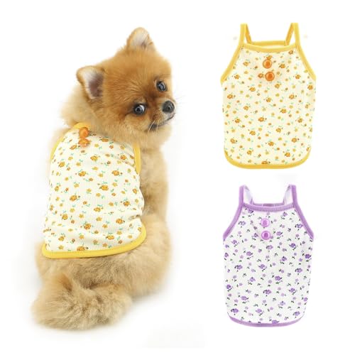 PAIDEFUL Niedliches Hunde-Shirt, dehnbare Weste für kleine Hunde, Sommer, cooles Welpen-T-Shirt mit Blumenmuster, leicht, atmungsaktiv, ärmellos, Haustier-Tanktop, Katzen-Chihuahua-Bekleidung, Orange, von PAIDEFUL