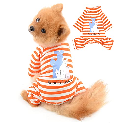 PAIDEFUL Pet Shirt Hund Pyjama für Kleine Mittelgroße Hunde Mode Streifen Breathable Pjs Strampler Gemütliche Overall Welpe Chihuahua Kleidung Katze Hemd Mädchen Jungen Homewear Nachtwäsche Orange XXL von PAIDEFUL