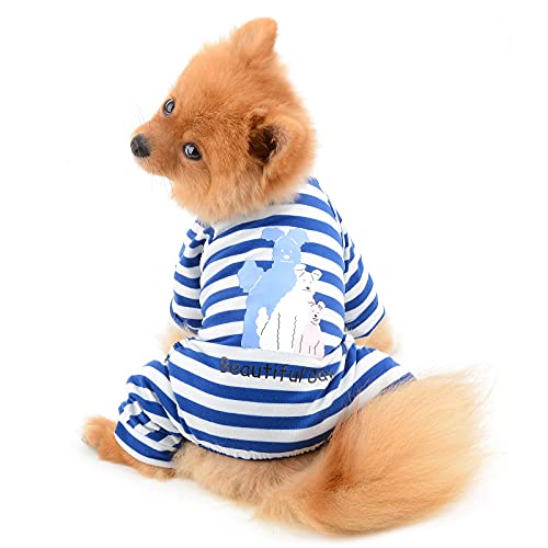 PAIDEFUL Pet Shirt Hund Pyjama für Kleine Mittelgroße Hunde Mode Streifen Breathable Pjs Strampler Gemütliche Overall Welpe Chihuahua Kleidung Katze Hemd Mädchen Jungen Homewear Nachtwäsche Blau L von PAIDEFUL