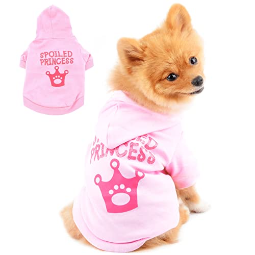 PAIDEFUL Rosa Hunde Kapuzenpullover für kleine Hunde 100% Baumwolle Tank-Tops Haustier Kleidung für weibliche Mädchen mit Krone verwöhnte Prinzessin M von PAIDEFUL