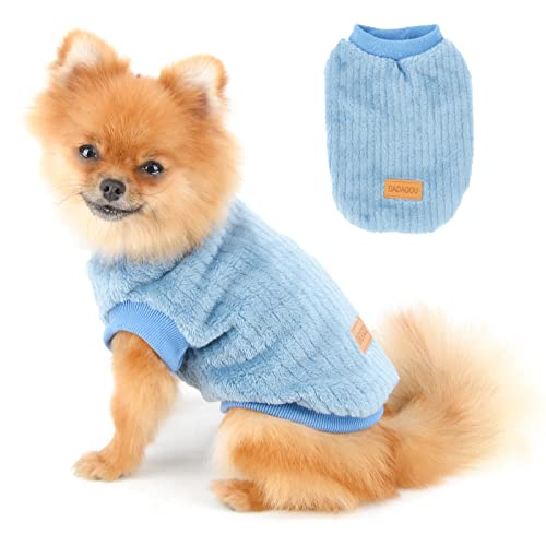 PAIDEFUL Plüsch Warmer Hund Pullover Mädchen Junge Chihuahua Pullover Mode Einfarbig Warme Strickwaren Winterkleidung für Welpen Weibliche Kleine Haustiere Katze Herbst Kaltes Wetter Tragen Blau M von PAIDEFUL