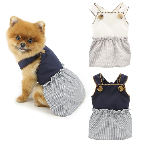 PAIDEFUL Prinzessinnenkleid für kleine Hunde, klassisches Karomuster für Mädchen, Hunde, koreanischer Stil, Haustier-Strapsrock, weiches Sommerkleid, Sommerkleid mit Knöpfen, Katzenkostüm, von PAIDEFUL