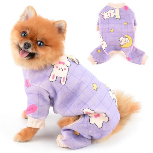 PAIDEFUL Schlafanzug für kleine Hunde, Fleece, 4-beinig, dehnbar, weich, leicht, bequem, Welpenoverall mit niedlichem Cartoon-Muster, warmer Haustier-Herbst-/Wintermantel, Katzenkostüm, D-Ring, Lila, PAIDEFUL Schlafanzug für kleine Hunde, Fleece, 4-beinig, dehnbar, weich, leicht, bequem, Welpenoverall mit niedlichem Cartoon-Muster, warmer Haustier-Herbst-/Wintermantel, Katzenkostüm, D-Ring, Lila, von PAIDEFUL