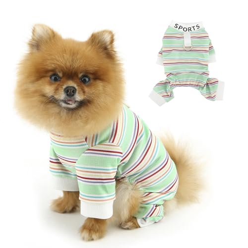PAIDEFUL Schlafanzug für kleine Hunde, bunt gestreift, weich, dehnbar, 4-beinig, Welpen, Jumpsuit, leicht, atmungsaktiv, Sportbekleidung, Katzenkleidung mit Sportdruck, D-Ring, Grün, Größe M PAIDEFUL Schlafanzug für kleine Hunde, bunt gestreift, weich, dehnbar, 4-beinig, Welpen, Jumpsuit, leicht, atmungsaktiv, Sportbekleidung, Katzenkleidung mit Sportdruck, D-Ring, Grün, Größe M von PAIDEFUL