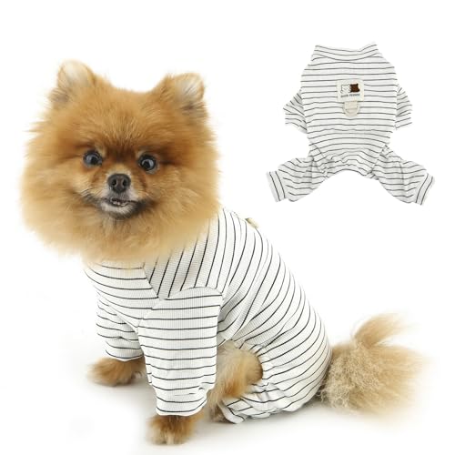 PAIDEFUL Schlafanzug für kleine Hunde, modisch, gestreift, weich, dehnbar, 4-beinig, leicht, atmungsaktiv, Sportbekleidung, Katze, Chihuahua, Kleidung mit D-Ring, Weiß, Größe S PAIDEFUL Schlafanzug für kleine Hunde, modisch, gestreift, weich, dehnbar, 4-beinig, leicht, atmungsaktiv, Sportbekleidung, Katze, Chihuahua, Kleidung mit D-Ring, Weiß, Größe S von PAIDEFUL