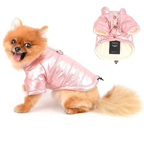 PAIDEFUL Solid Small Dog Coat Winter Fleece Lined Warm Jacket Windproof Waterproof Snowsuit D-Ring Puppy Clothes Soft Comfortable Cats Costume, Pink, L von PAIDEFUL