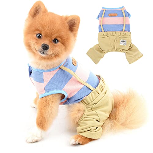 PAIDEFUL Streifen Hemden für Kleine Mittelgroße Hunde T-Shirt für Katzen Bluse mit Hosen 4 Beine Overalls Nette Welpen Chihuahua Kleidung für Haustiere Frühling Sommer Tägliche Kleidung Pink L von PAIDEFUL