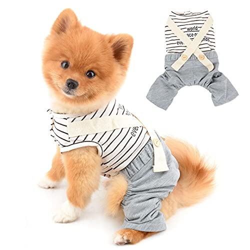 PAIDEFUL Streifen Hund Outfits für Kleine Mittelgroße Hunde T-Shirt für Katzen Bluse mit Hosen 4 Beine Overall Nette Welpen Chihuahua Kleidung für Haustiere Frühling Sommer Täglich Tragen Schwarz XL von PAIDEFUL