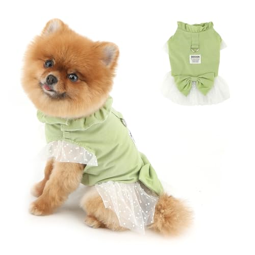 PAIDEFUL Süßes Spitzen-Hundekleid für kleine Hunde, Schleife, Prinzessinnenkleid, niedlicher Hund, Tüllrock, weich, atmungsaktiv, für Welpen, Sommer, Sommerkleid, Katze, Geburtstag, Kleidung von PAIDEFUL