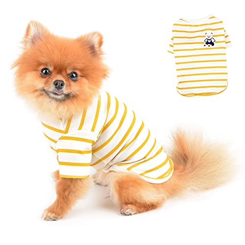PAIDEFUL T-Shirt für kleine Hunde, gestreift, niedlicher Bär, Frühling, Sommer, Welpenkleidung, weich, bequem, Gelb, L von PAIDEFUL