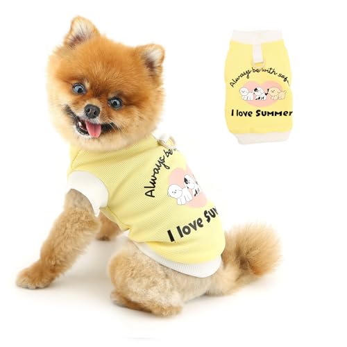 PAIDEFUL T-Shirt für kleine Hunde, leicht, atmungsaktiv, Sommer, Welpen, ärmellos, weich, dehnbar, Haustierpullover, Outfits, modisch, Chihuahua, Weste, Sweatshirts, Katzenbekleidung, D-Ring, Gelb von PAIDEFUL