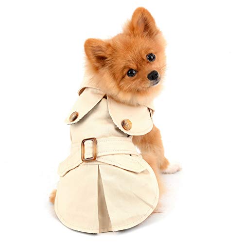 PAIDEFUL Trenchcoat für kleine Hunde, Mädchen, Jungen, Winddicht, modisch, Westernjacke, mit Gürtel, Oberbekleidung für Herbst und Winter, Hundekleidung für Welpen, Chihuahua, Yorkie, Khaki, Größe S von PAIDEFUL