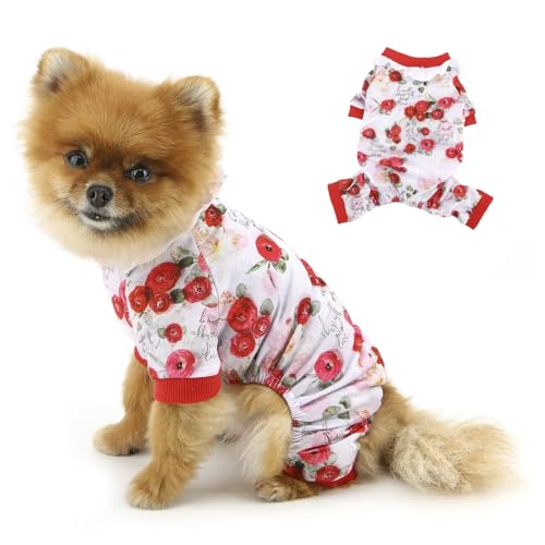 PAIDEFUL Valentinstagskleidung für kleine Hunde, Urlaubskostüm mit Spitzenkragen, 4-beiniger Welpen-Jumpsuit, weich, dehnbar, Hunde-Pyjama, bezaubernder bedruckter Haustier-Pyjama, Jammies, von PAIDEFUL