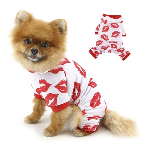 PAIDEFUL Valentinstagskleidung für kleine Hunde, Urlaubskostüm mit Spitzenkragen, 4-beiniger Welpen-Jumpsuit, weich, dehnbar, Hunde-Pyjama, bezaubernder bedruckter Haustier-Pyjama, Jammies, PAIDEFUL Valentinstagskleidung für kleine Hunde, Urlaubskostüm mit Spitzenkragen, 4-beiniger Welpen-Jumpsuit, weich, dehnbar, Hunde-Pyjama, bezaubernder bedruckter Haustier-Pyjama, Jammies, von PAIDEFUL