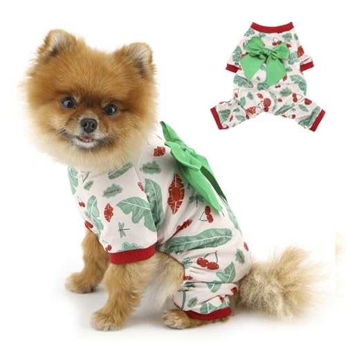 PAIDEFUL Valentinstagskleidung für kleine Hunde, niedliches Hundekostüm, 4-beinig, Welpenanzug, weich, dehnbar, Hunde-Pyjama, bezaubernd, bedruckte Schleife, Haustier-Pyjama, Jammies, von PAIDEFUL