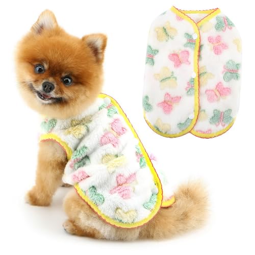 PAIDEFUL Warmer Fleece-Hundemantel, weich, winddicht, Thermo-Weste für Welpen, niedliches Schmetterlingsmuster, Haustierbekleidung, flauschige Hundebekleidung, Katzen, Chihuahua, ärmellos, Knopf von PAIDEFUL