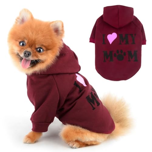 PAIDEFUL Warmer Fleece-Hundemantel für kleine Hunde, weich, winddicht, mit Kapuze, modische Welpen-Sweatshirts mit Aufdruck "I Love My Mom", kurzärmelig, mit Loch für die Leine, Burgunderrot, Größe XL PAIDEFUL Warmer Fleece-Hundemantel für kleine Hunde, weich, winddicht, mit Kapuze, modische Welpen-Sweatshirts mit Aufdruck "I Love My Mom", kurzärmelig, mit Loch für die Leine, Burgunderrot, Größe XL von PAIDEFUL