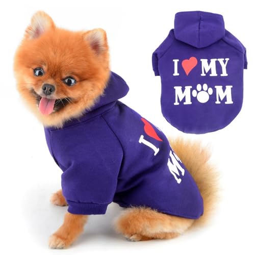 PAIDEFUL Warmer Fleece-Hundemantel für kleine Hunde, weich, winddicht, mit Kapuze, modische Welpen-Sweatshirts mit Aufdruck "I Love My Mom", kurzärmelig, mit Loch für die Leine, Lila, Größe M PAIDEFUL Warmer Fleece-Hundemantel für kleine Hunde, weich, winddicht, mit Kapuze, modische Welpen-Sweatshirts mit Aufdruck "I Love My Mom", kurzärmelig, mit Loch für die Leine, Lila, Größe M von PAIDEFUL